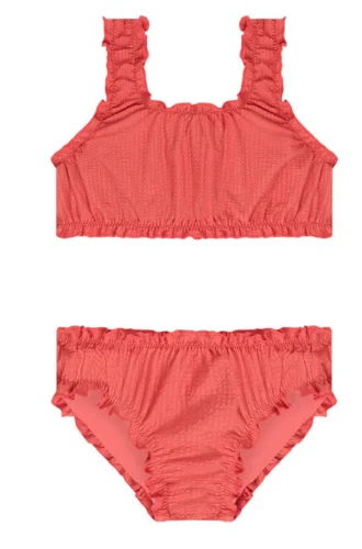 girls sailor red seersucker ruffle edge bikini